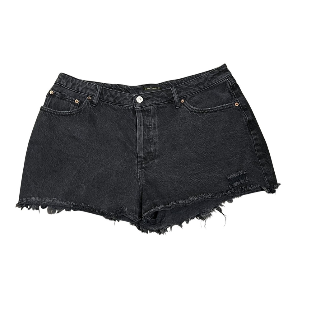 House of Harlow 1960 Denim Shorts Womens 32 Black Distressed Frayed High Waisted